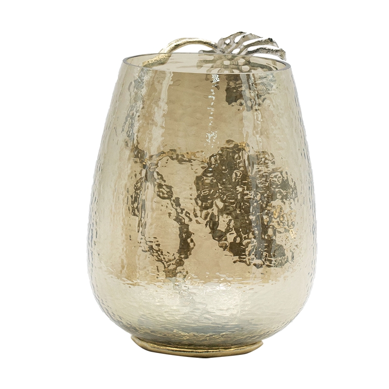 Azra Decorative Vase with Aluminum Leaf Handle- Gold-Silver Glass 11 Inch