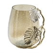 Azra Decorative Vase with Aluminum Leaf Handle- Gold-Silver Glass 11 Inch