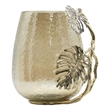 Azra Decorative Vase with Aluminum Leaf Handle- Gold-Silver Glass 11 Inch