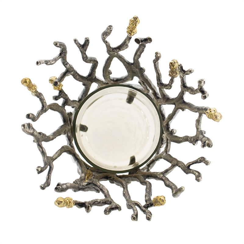 Akira Vase- Twig Inspired Frame- Aluminum-Glass- Silver-Gold- 14 Inch