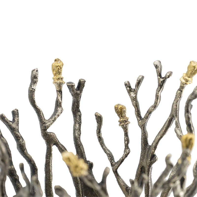 Akira Vase- Twig Inspired Frame- Aluminum-Glass- Silver-Gold- 14 Inch