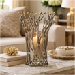 Akira Vase- Twig Inspired Frame- Aluminum-Glass- Silver-Gold- 14 Inch