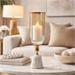 Kylie Decorative Vase with White Marble Base- Aluminum- Gold Glass 19 Inch