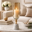Kylie Decorative Vase with White Marble Base- Aluminum- Gold Glass 19 Inch
