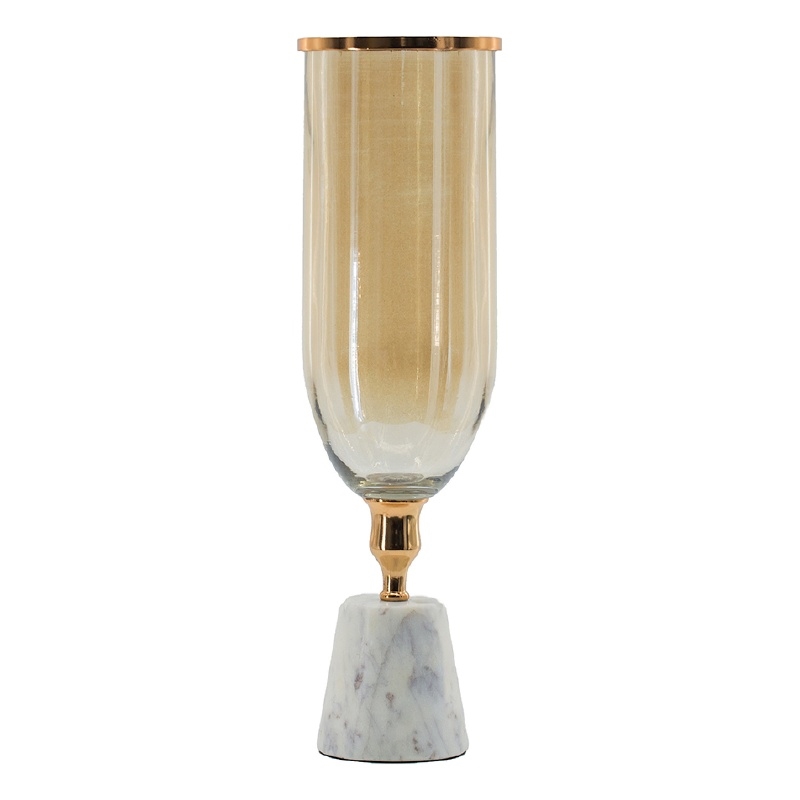 Kylie Decorative Vase with White Marble Base- Aluminum- Gold Glass 19 Inch