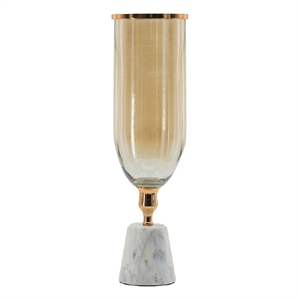 Kylie Decorative Vase with White Marble Base- Aluminum- Gold Glass 19 Inch