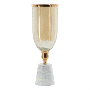Kylie Decorative Vase with White Marble Base- Aluminum- Gold Glass 16 Inch