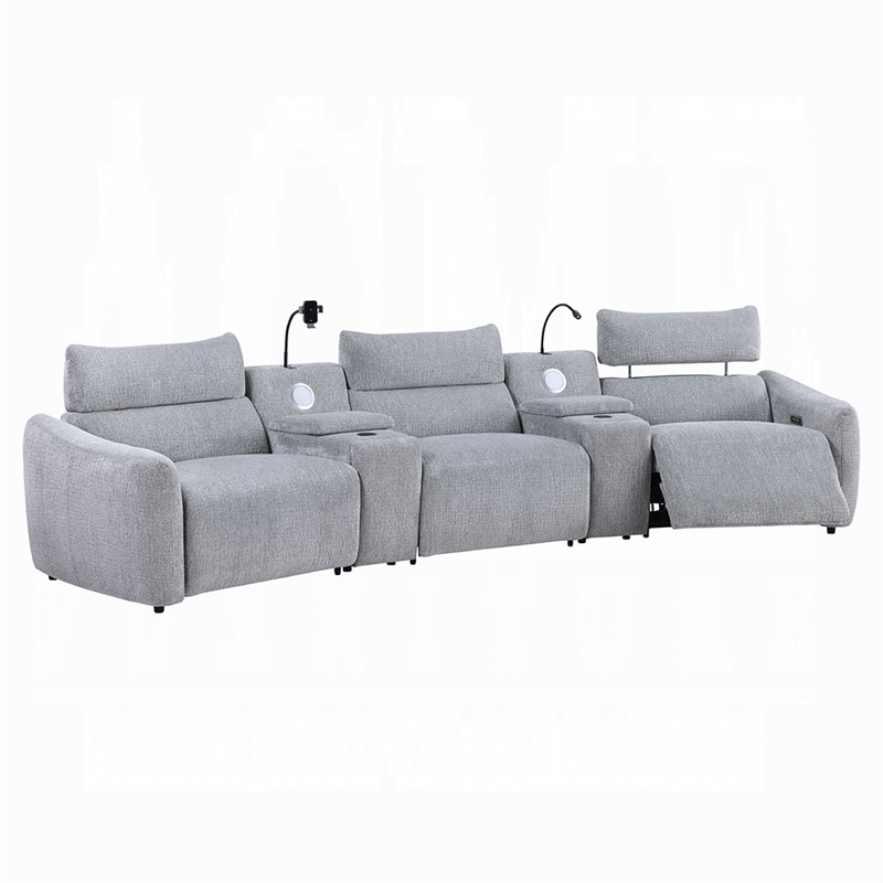Falo Modular Power Motion Recliner Armless Chair- Light Gray Chenille