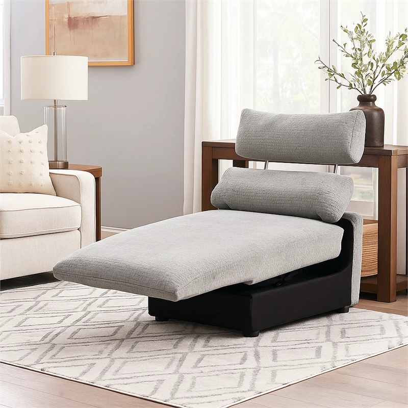 Falo Modular Power Motion Recliner Armless Chair- Light Gray Chenille