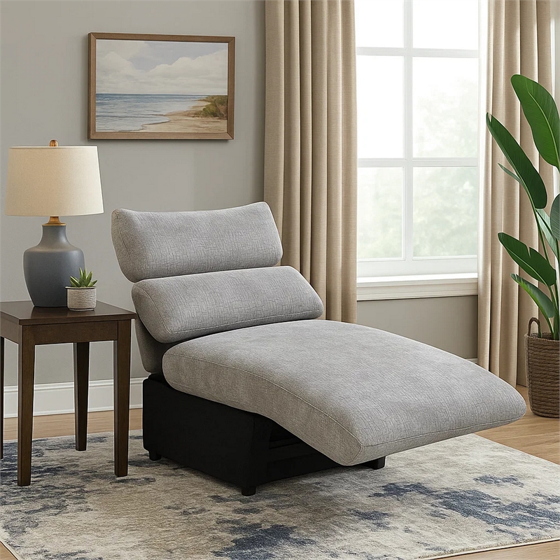 Falo Modular Power Motion Recliner Armless Chair- Light Gray Chenille
