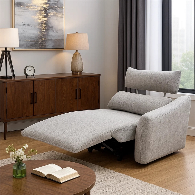 Falo Modular Power Motion Right Recliner Chair- Foam Light Gray Chenille