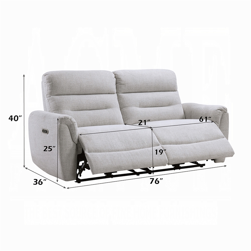 Tres Power Motion Recliner Sofa with USB Port- 2 Seater- Gray Chenille