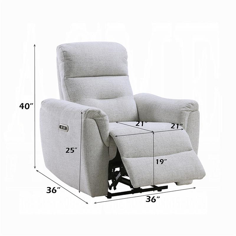 Tres Power Motion Recliner Chair with USB Port- Foam Fill Gray Chenille