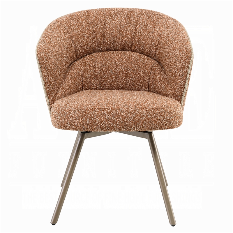 Ladi Dining Side Chair Set of 2- Rust Orange Boucle- Metal Angled Legs