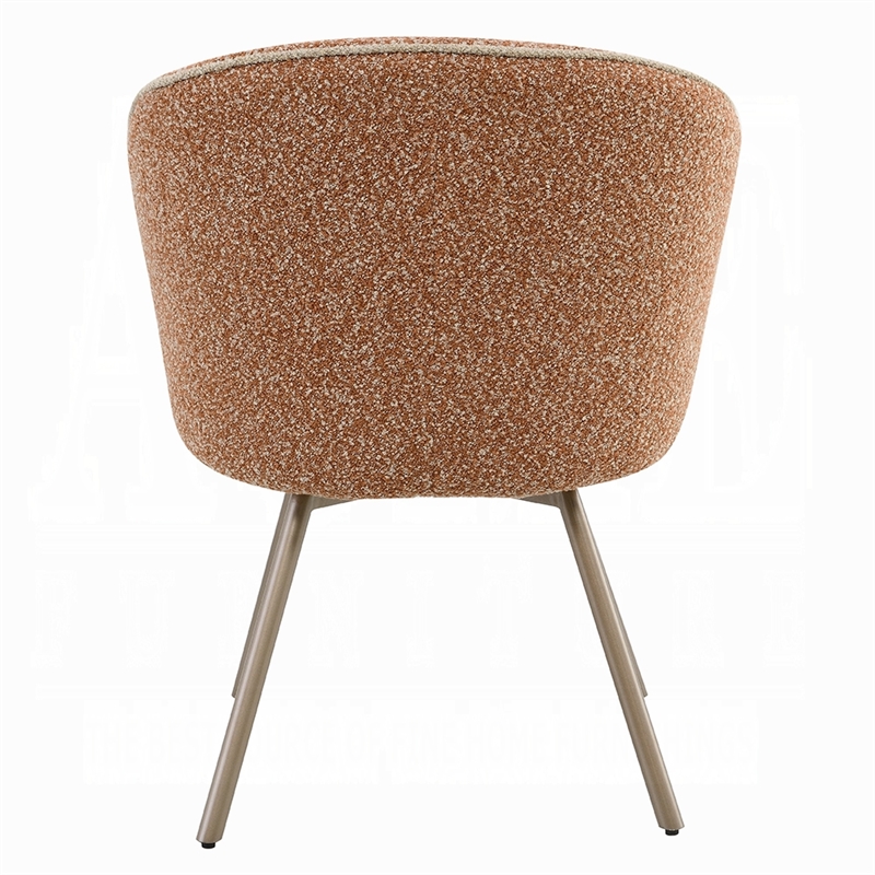 Ladi Dining Side Chair Set of 2- Rust Orange Boucle- Metal Angled Legs