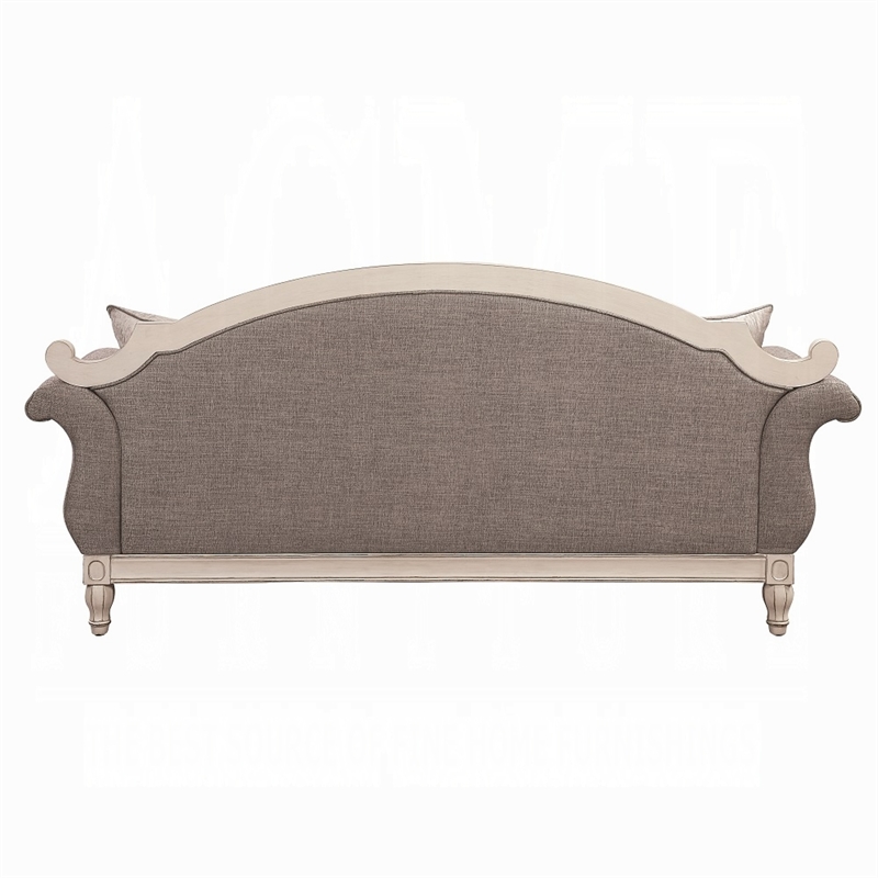 Fil Classic Sofa with 4 Pillow- Button Tufting- Antique White Trim 88 Inch