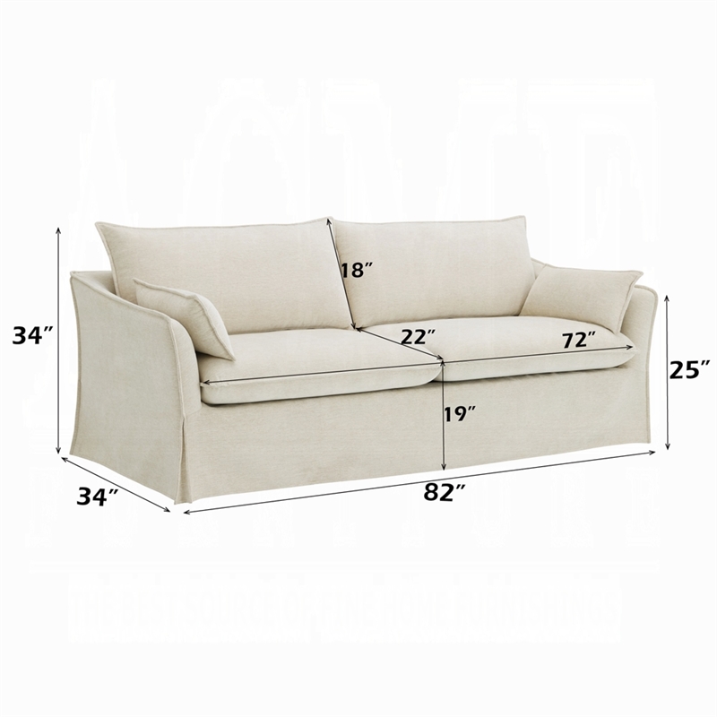 Seya Modern Sofa with 2 Pillow- Beige Linen Plush Cushions- 82 Inch
