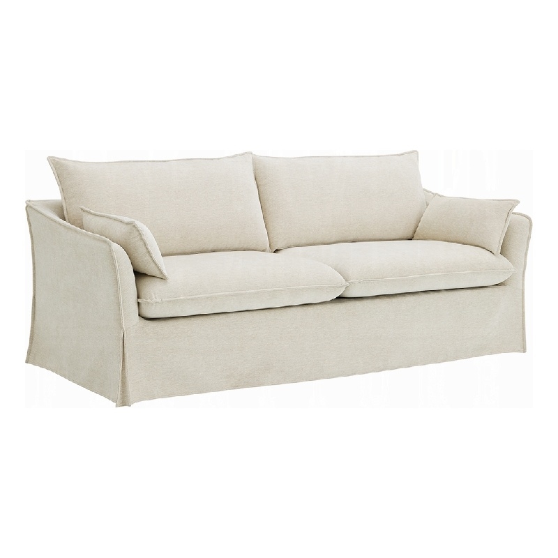 Seya Modern Sofa with 2 Pillow- Beige Linen Plush Cushions- 82 Inch