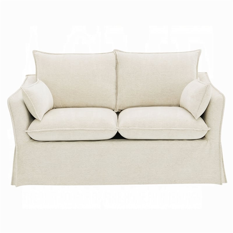 Seya Modern Loveseat with 2 Pillow- Beige Linen Plush Cushions- 58 Inch