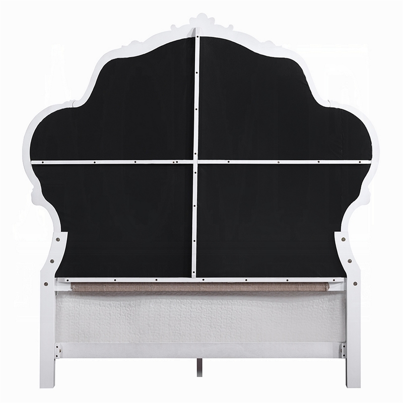 Maver Queen Size Bed- Taupe Upholstered Scalloped Headboard- White