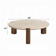 Hery Coffee Table- 40 Inch Round Beige Travertine Stone Top- Oak Brown