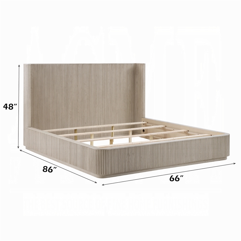 Dery Queen Size Bed- Reeded Headboard and Footboard Panels- Oak Brown