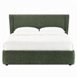 Wery Low Profile Full Bed- Textured Green Upholstered Wingback Headboard