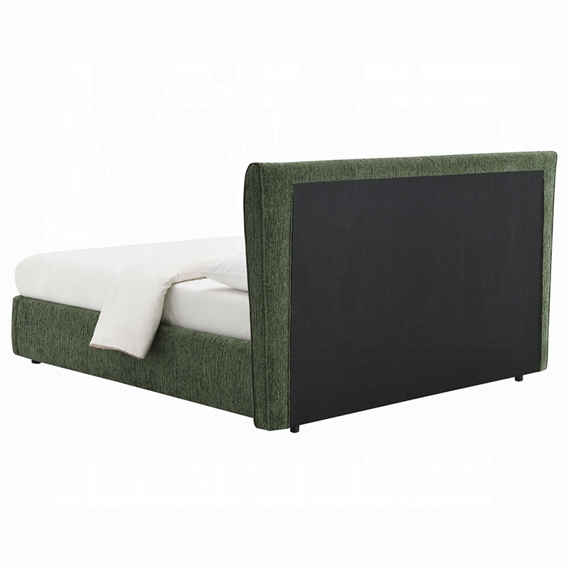 Wery Low Profile Full Bed- Textured Green Upholstered Wingback Headboard