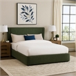 Wery Low Profile Full Bed- Textured Green Upholstered Wingback Headboard