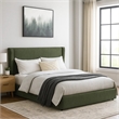 Wery Low Profile Full Bed- Textured Green Upholstered Wingback Headboard