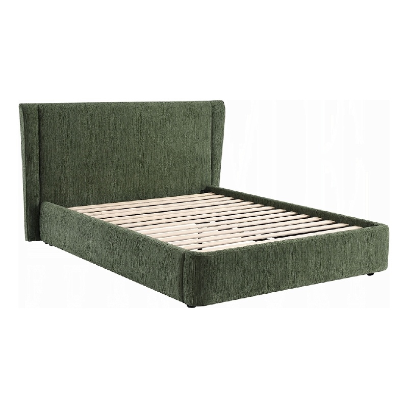 Wery Low Profile Full Bed- Textured Green Upholstered Wingback Headboard