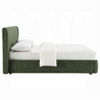 Wery Low Profile Queen Bed- Textured Green Upholstered Wingback Headboard