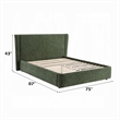 Wery Low Profile Queen Bed- Textured Green Upholstered Wingback Headboard