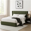 Wery Low Profile Queen Bed- Textured Green Upholstered Wingback Headboard
