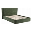 Wery Low Profile Queen Bed- Textured Green Upholstered Wingback Headboard