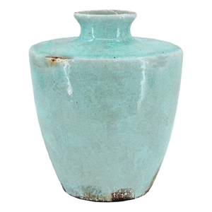Haily Decorative Vase- Tapered Body and Narrow Neck- Blue Terracotta 12 Inch