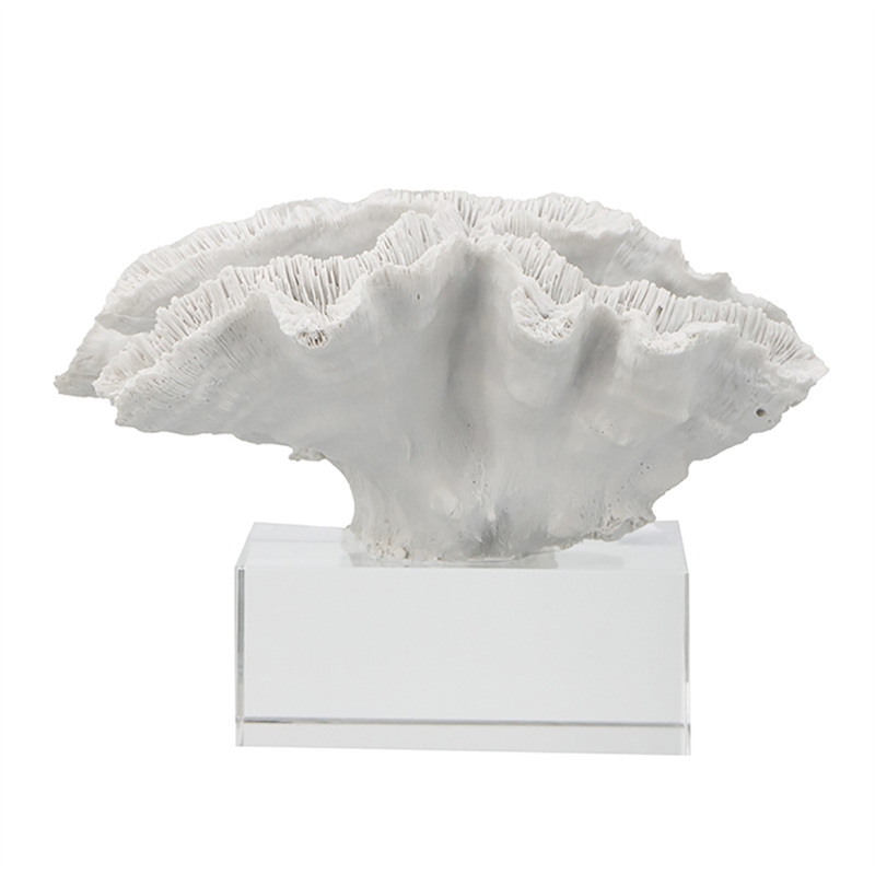 Davy Rising Faux Coral Accent- Clear Glass- Luxe White Polyresin 9 Inch