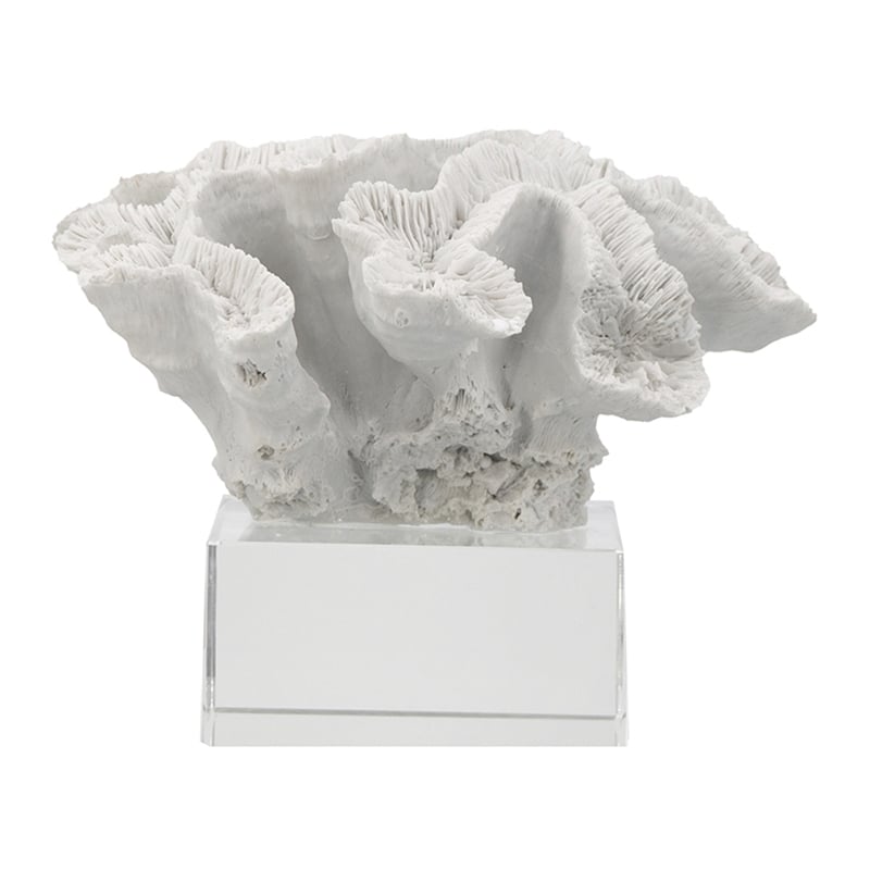 Davy Rising Faux Coral Accent- Clear Glass- Luxe White Polyresin 9 Inch
