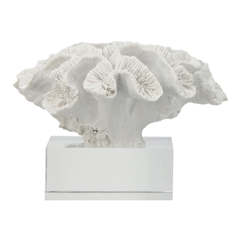 Davy Rising Faux Coral Accent- Clear Glass- Luxe White Polyresin 9 Inch