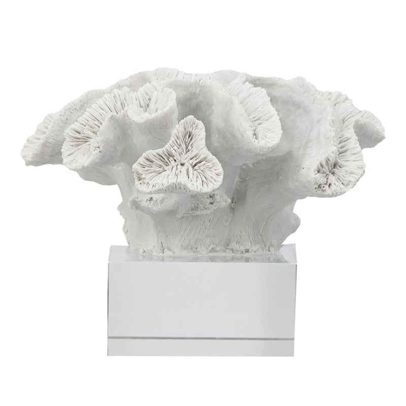 Davy Rising Faux Coral Accent- Clear Glass- Luxe White Polyresin 9 Inch