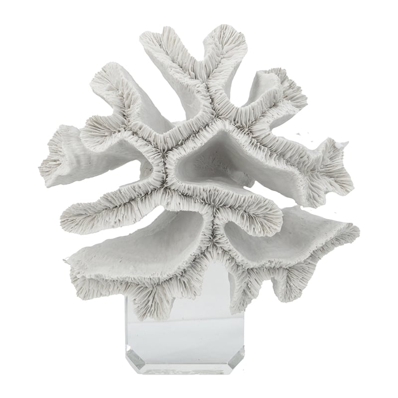 Davy Rising Faux Coral Accent- Clear Glass- Luxe White Polyresin 9 Inch