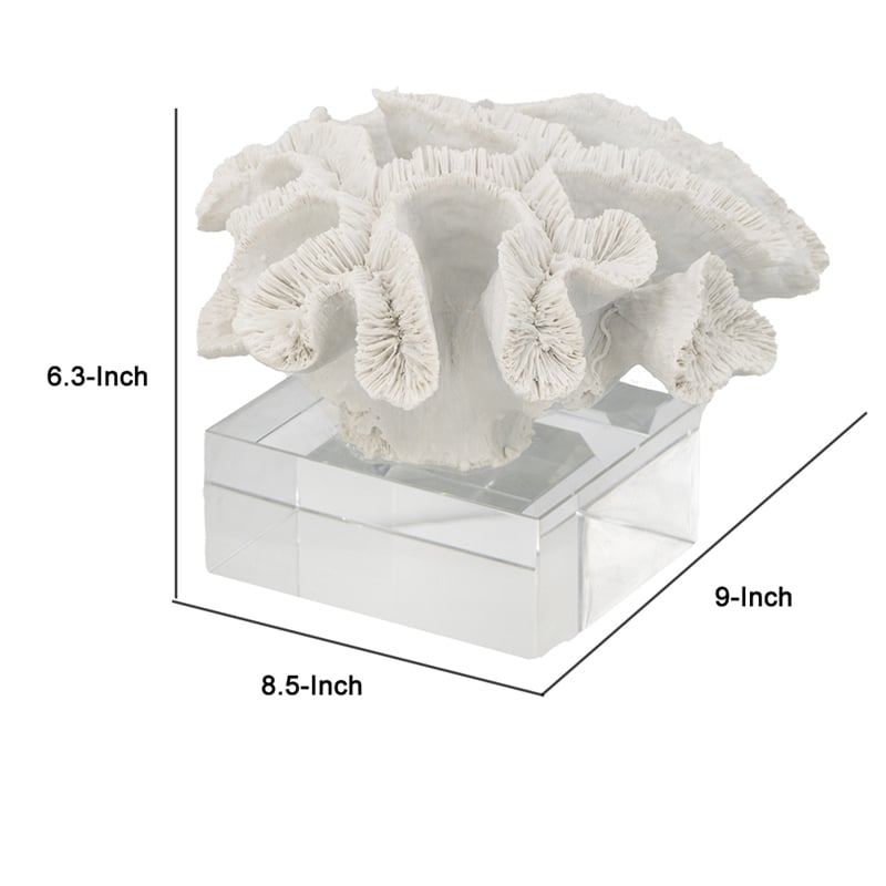Davy Rising Faux Coral Accent- Clear Glass- Luxe White Polyresin 9 Inch