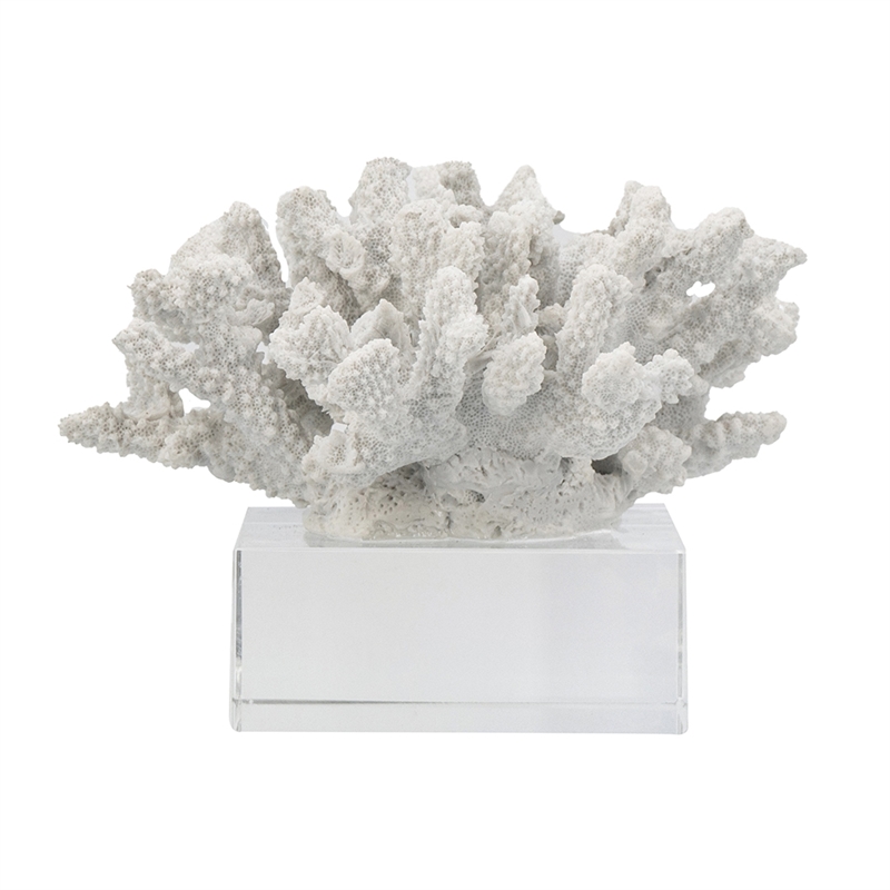 Davy Inna Faux Coral Accent- Clear Glass- Natural White Polyresin 8 Inch