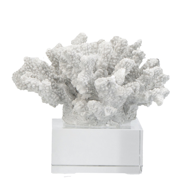 Davy Inna Faux Coral Accent- Clear Glass- Natural White Polyresin 8 Inch