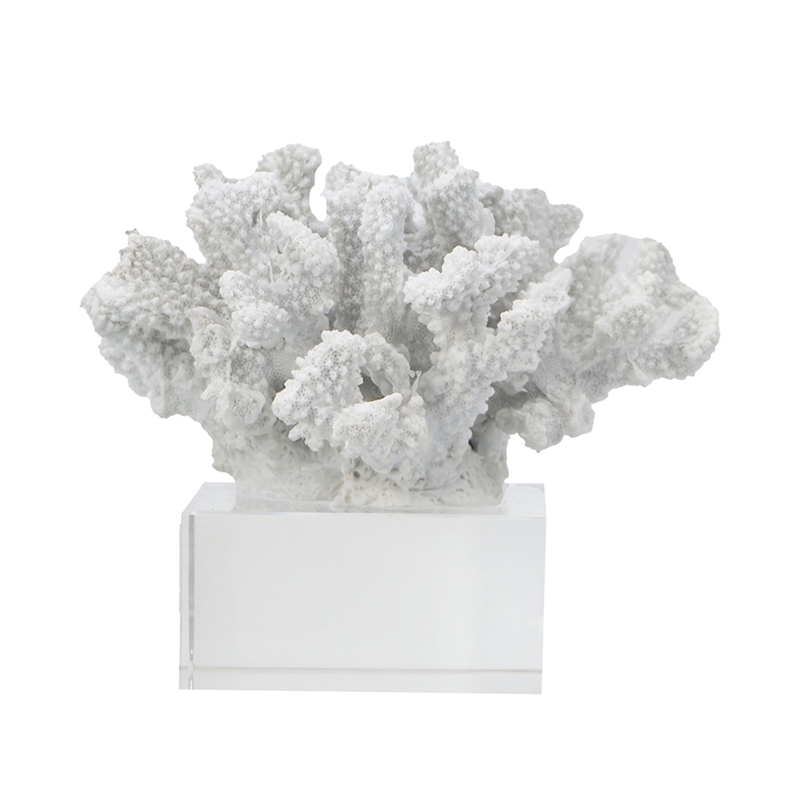 Davy Inna Faux Coral Accent- Clear Glass- Natural White Polyresin 8 Inch