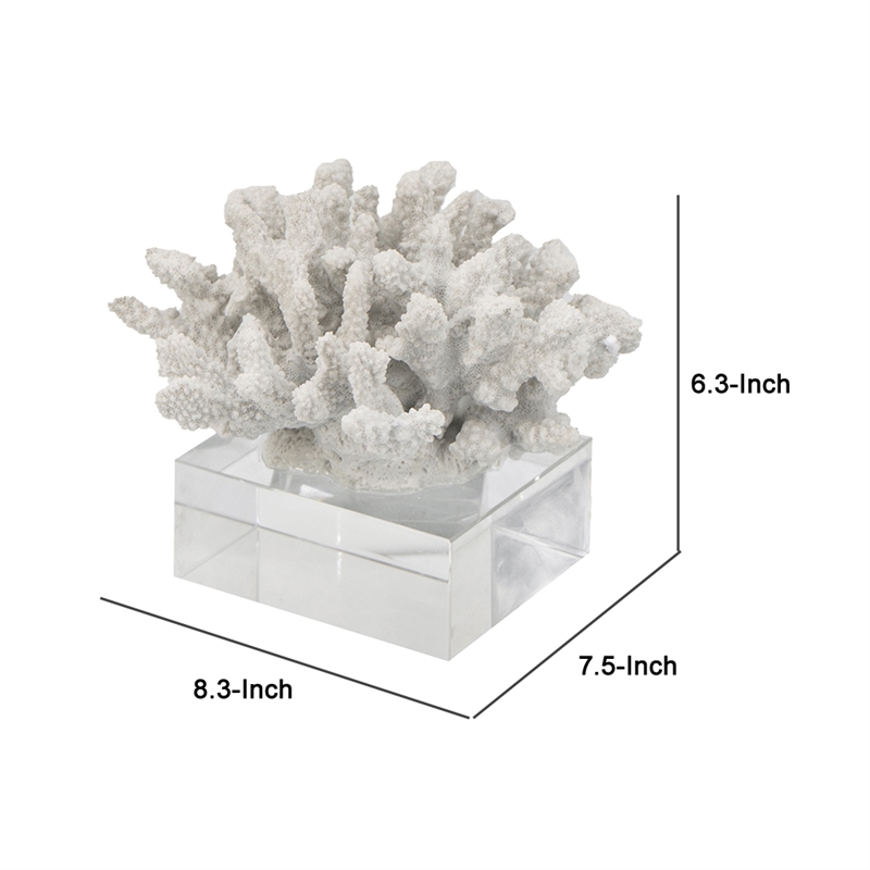 Davy Inna Faux Coral Accent- Clear Glass- Natural White Polyresin 8 Inch