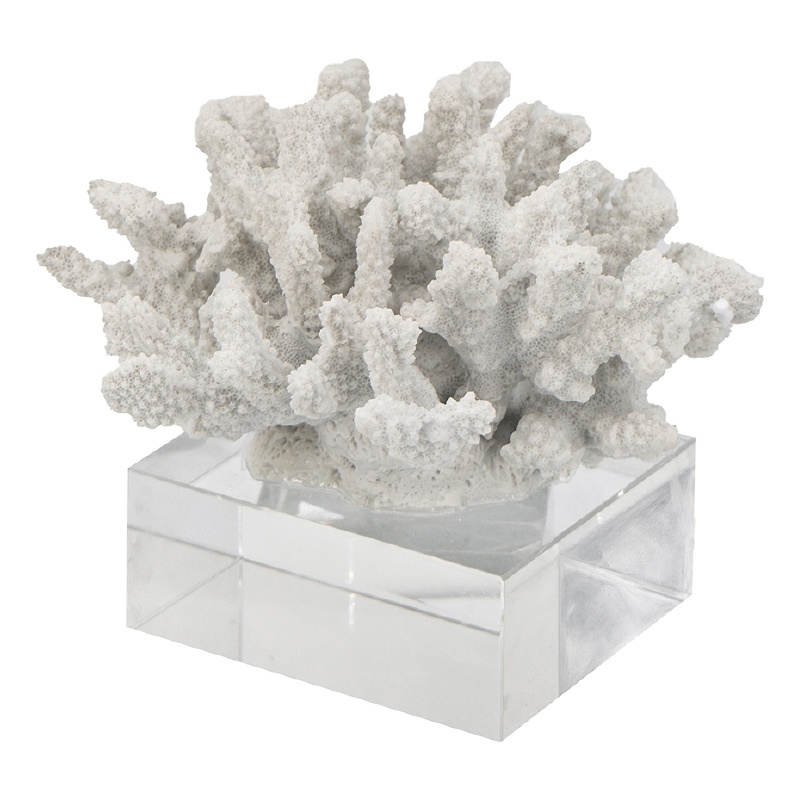 Davy Inna Faux Coral Accent- Clear Glass- Natural White Polyresin 8 Inch