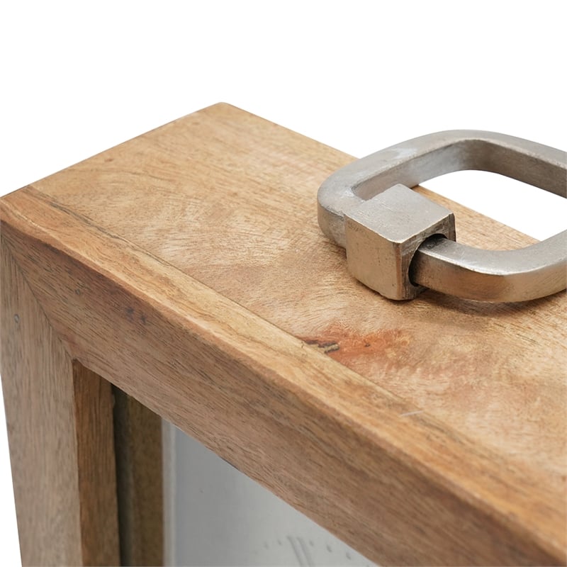 Lizzy Tapered Table Clock- Nickel-Tone Dial- Solid Mango Wood Frame 11 Inch