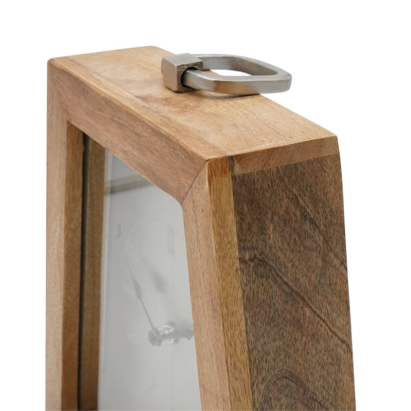 Lizzy Tapered Table Clock- Nickel-Tone Dial- Solid Mango Wood Frame 11 Inch