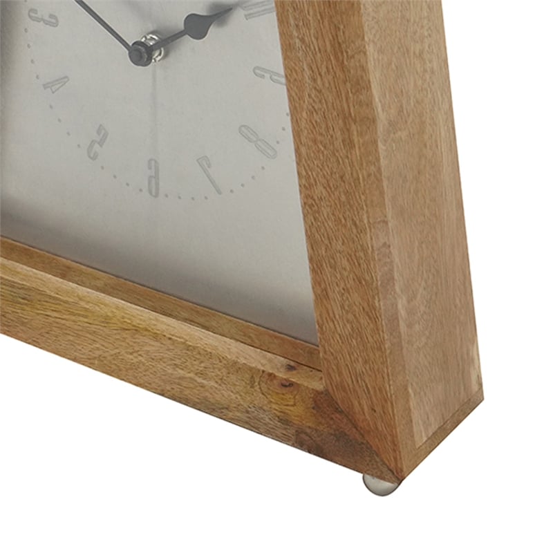 Lizzy Tapered Table Clock- Nickel-Tone Dial- Solid Mango Wood Frame 11 Inch